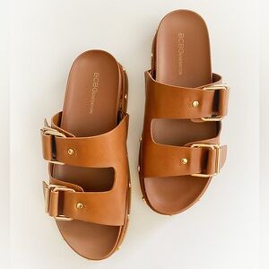 BCBGeneration Tan Buckle Slide Sandals